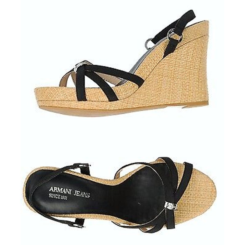Armani Jeans Two-Tone Wedge Sandal Slingback Pump Heel Black 6/36 New